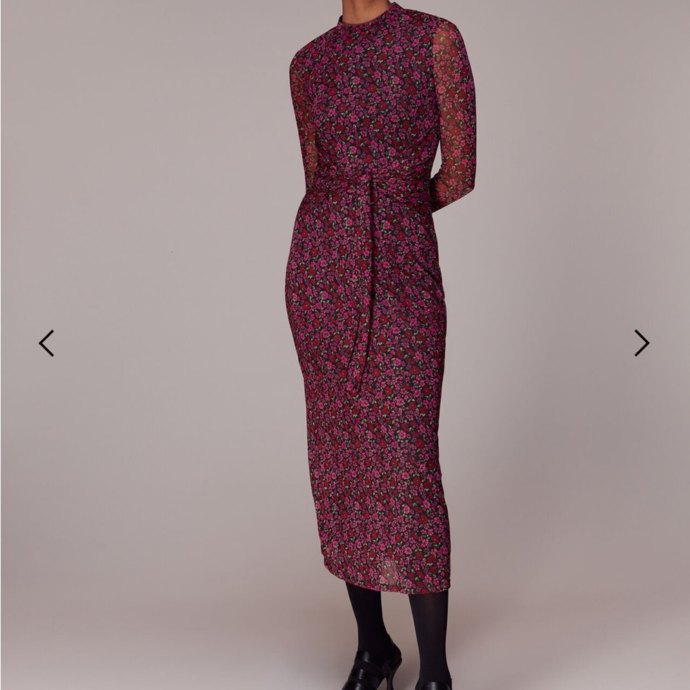 Whistles Floral Mesh Midi Dress